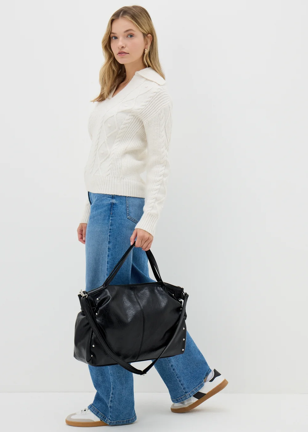 Black Stud Slouch Tote Bag - One Size Image 1