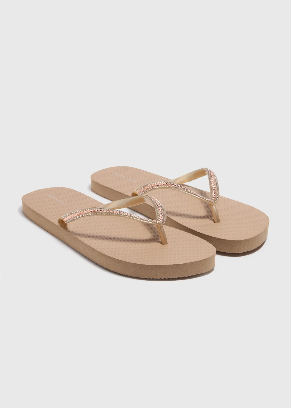 Gold Diamante Flip Flops - S Image 1