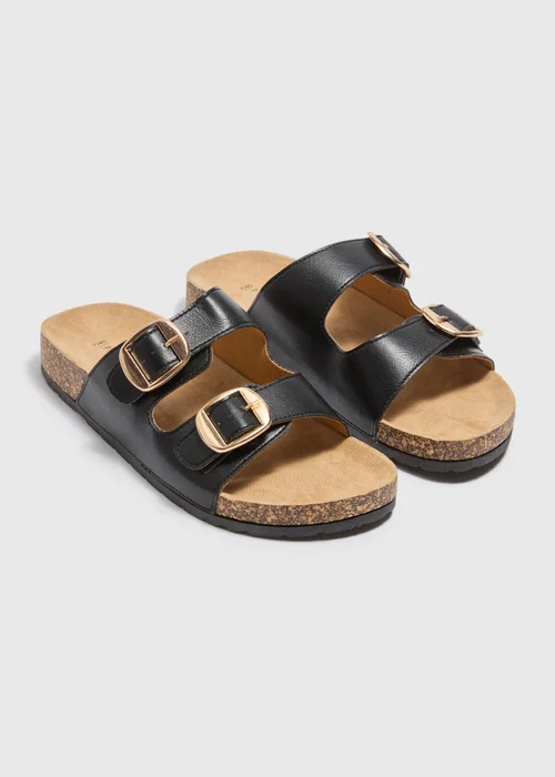 Black Double Buckle Footbed Sandals - 3 Image 1