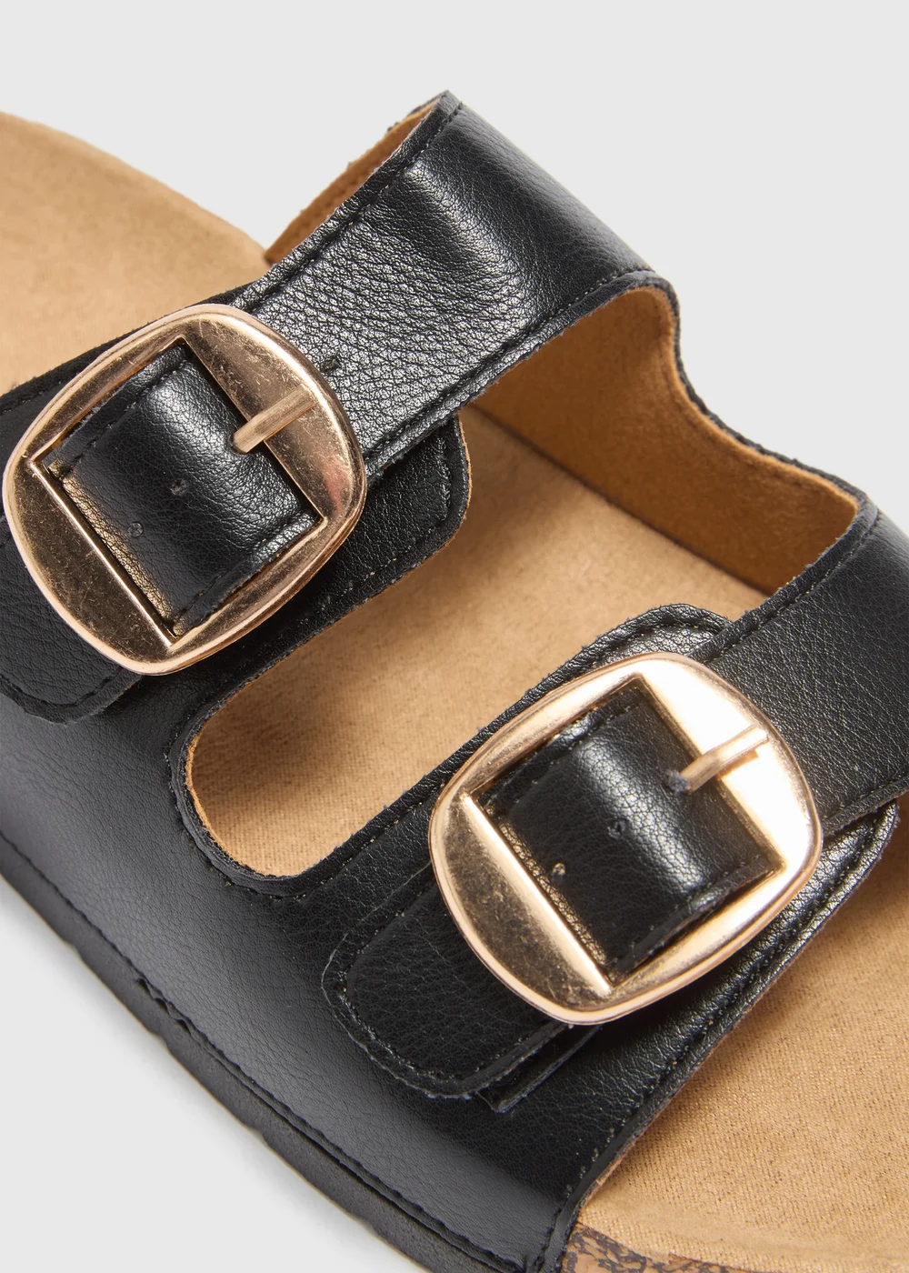 Black Double Buckle Footbed Sandals - 3 Image 2