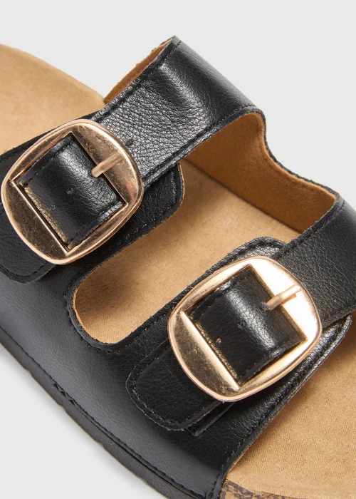 Black Double Buckle Footbed Sandals - 3 Image 2
