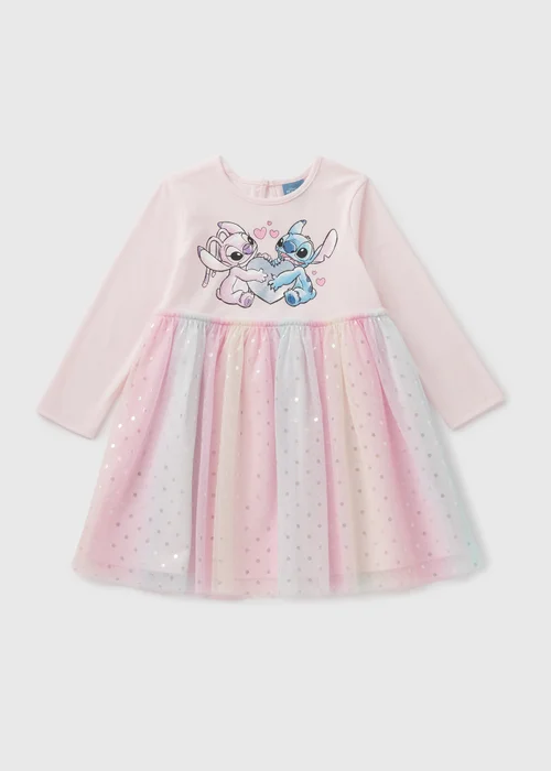 Disney Girls Pink Stich Mesh Dress - 1 half year to 2 Image 1