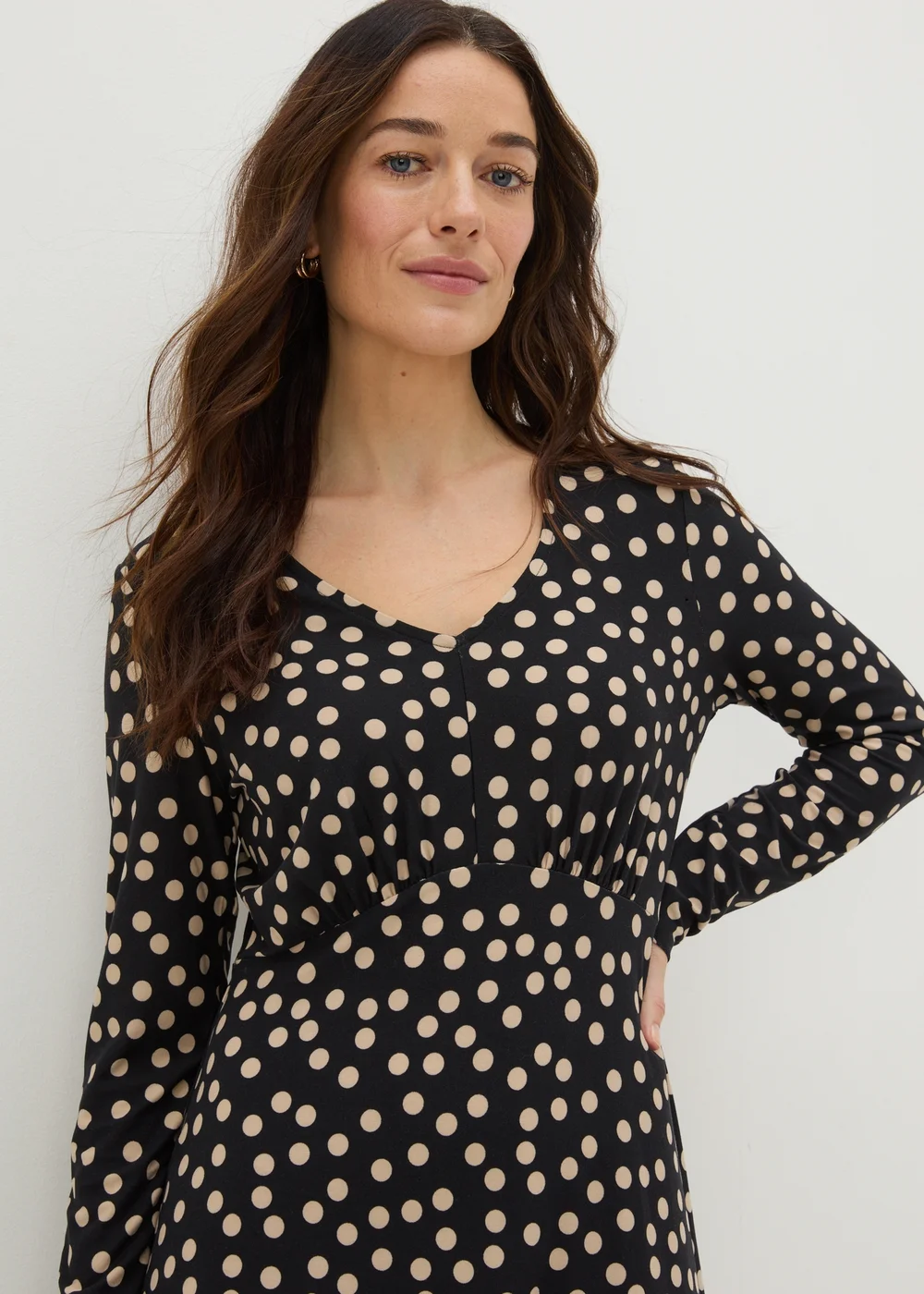Black Polka Dot Long Sleeve Mini Dress - 8 Image 3