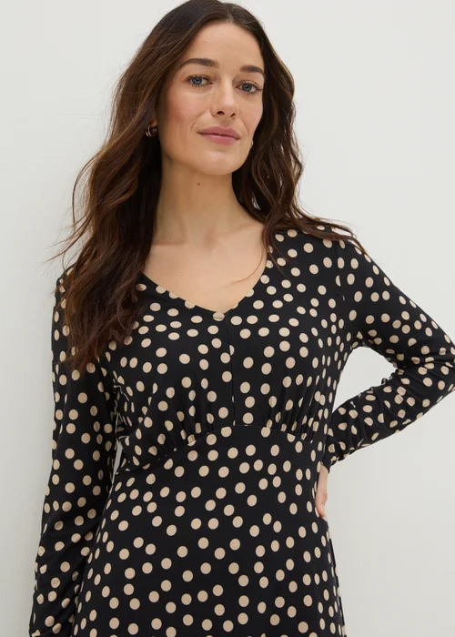 Black Polka Dot Long Sleeve Mini Dress - 8 Image 3
