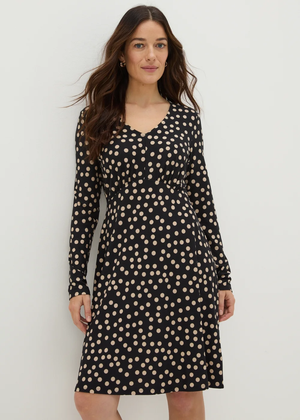 Black Polka Dot Long Sleeve Mini Dress - 8 Image 2