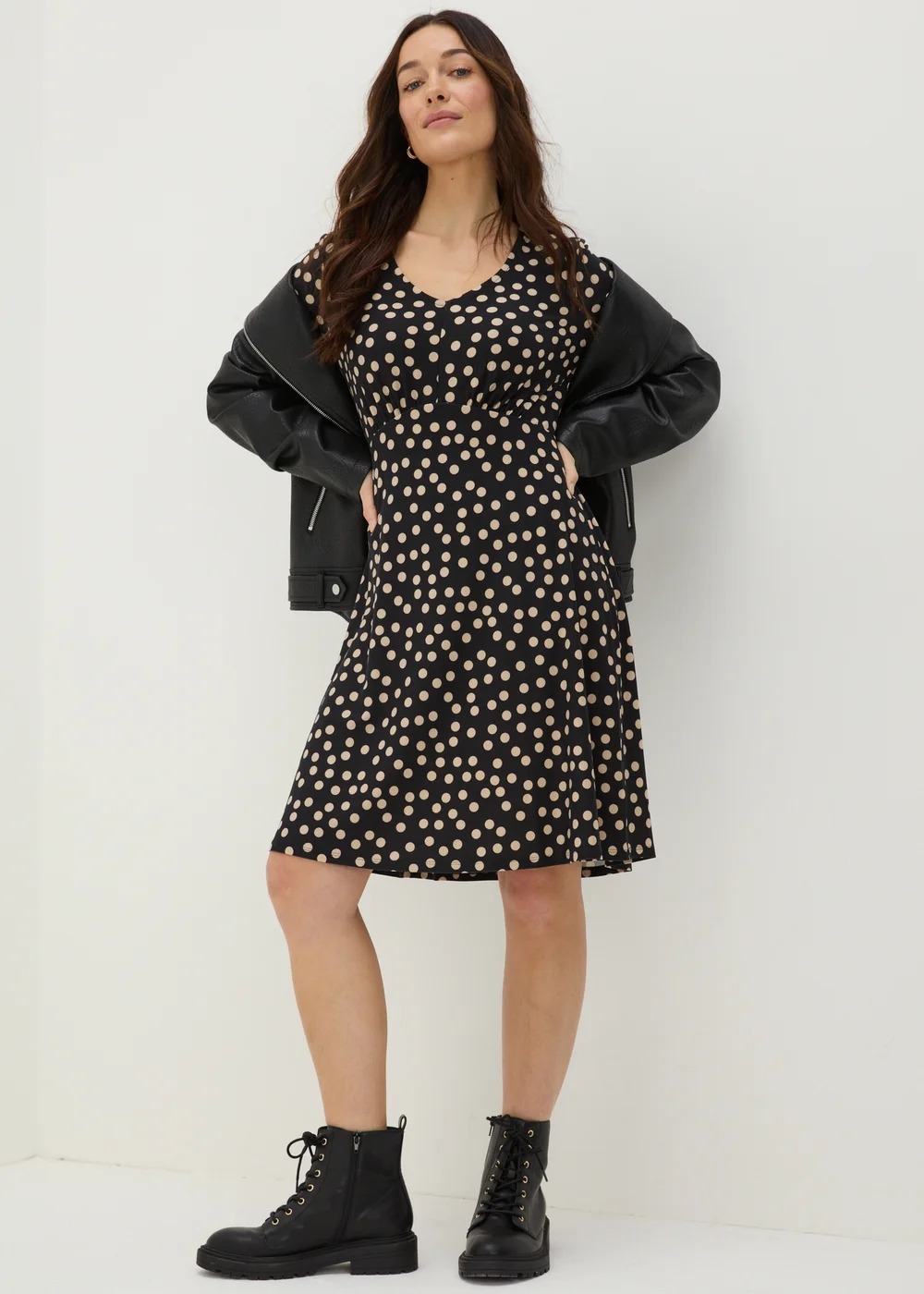 Black Polka Dot Long Sleeve Mini Dress - 8 Image 1