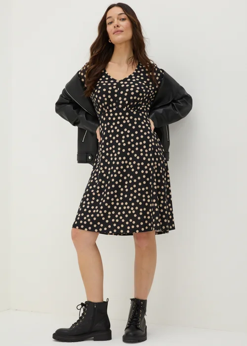 Black Polka Dot Long Sleeve Mini Dress - 8 Image 1