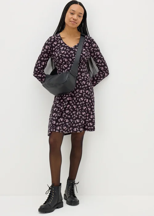 Pink Floral Long Sleeve Mini Dress - 8 Image 1