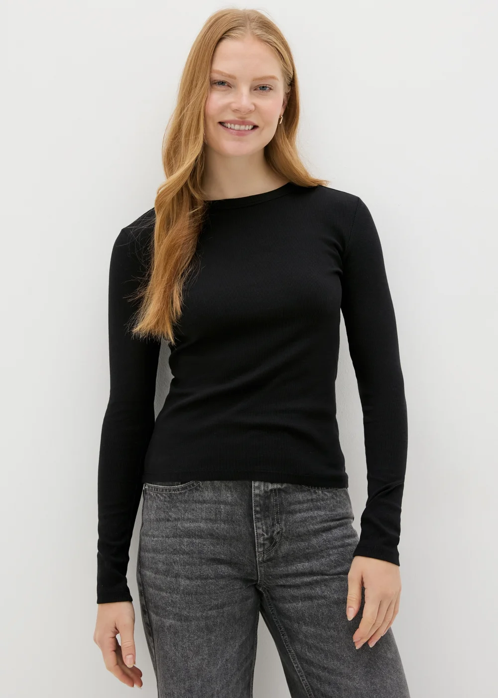 Black Ribbed Long Sleeve Top - 8 Image 2