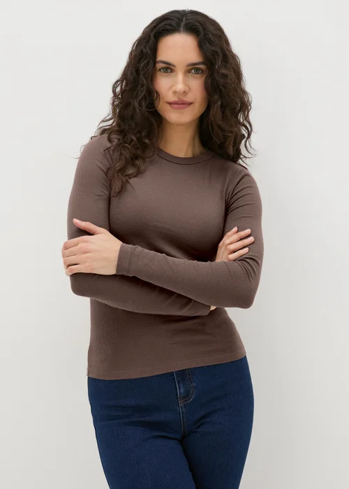 Beige Ribbed Long Sleeve Top - 8 Image 1