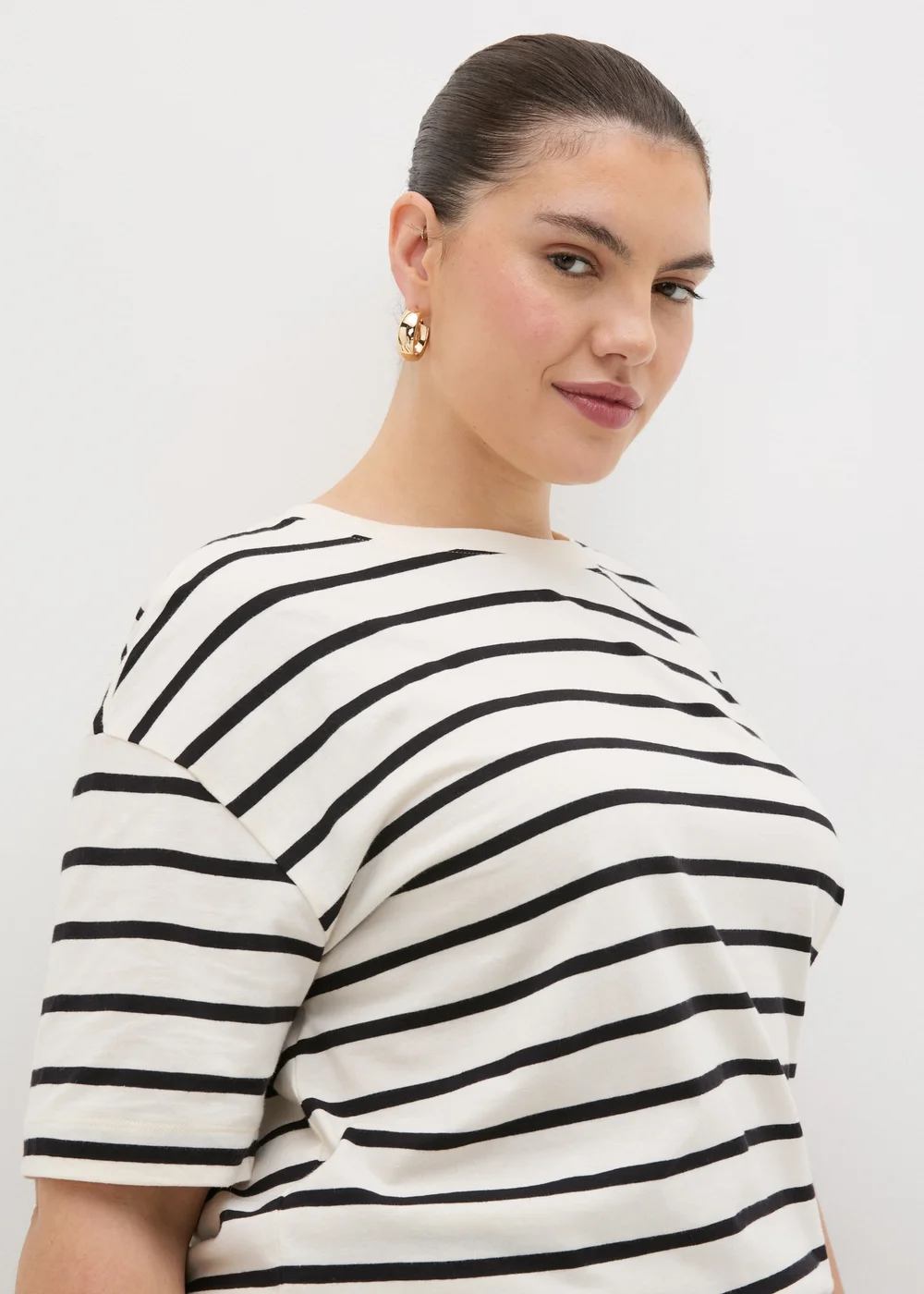 Cream Oversized Stripe T-Shirt - S Image 2