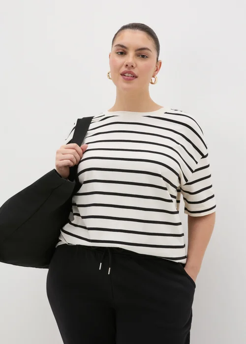Cream Oversized Stripe T-Shirt - S Image 1