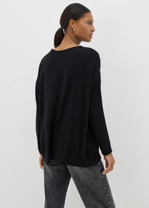 Black Crew Neck Long Sleeved Top - S Image 2