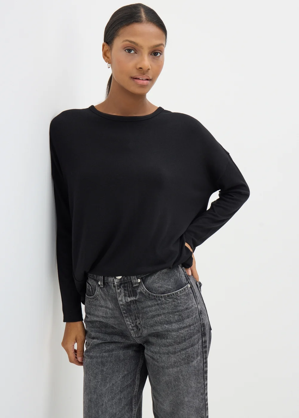 Black Crew Neck Long Sleeved Top - S Image 1