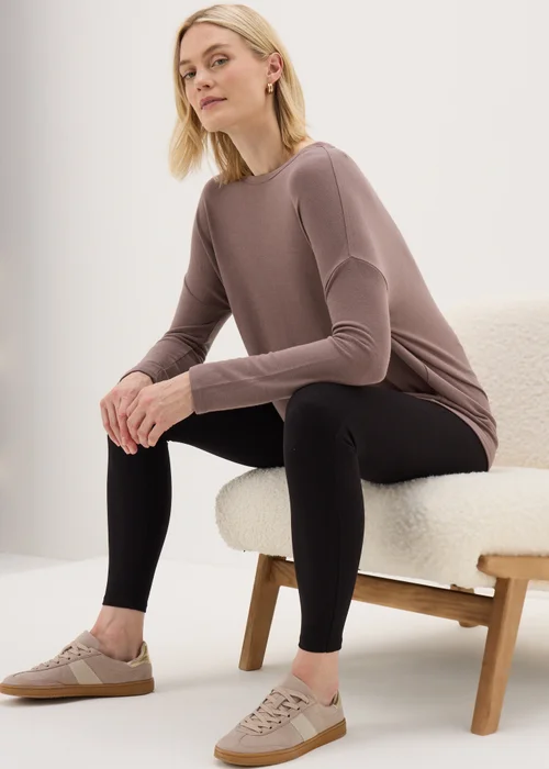 Beige Crew Neck Long Sleeve Top - S Image 1