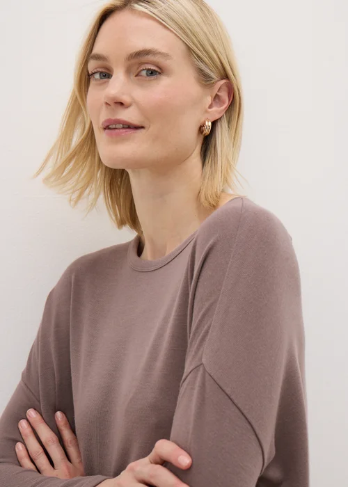 Beige Crew Neck Long Sleeve Top - S Image 3