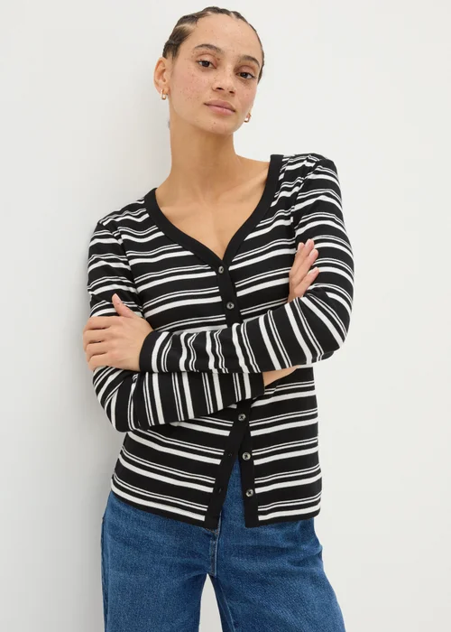 Black Long Sleeve Stripe Cardigan - 8 Image 1
