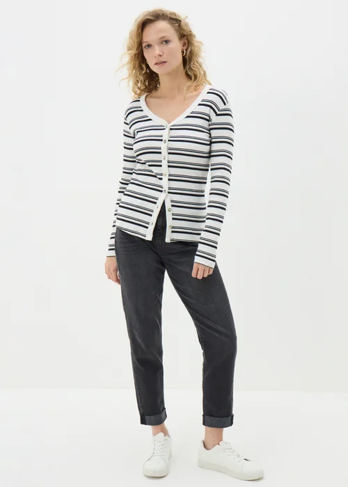 Cream Stripe Button Cardigan - 8 Image 1