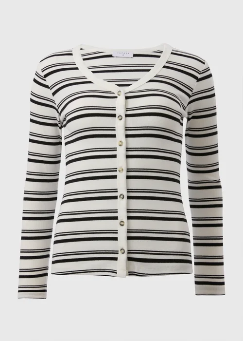Cream Stripe Button Cardigan - 8 Image 4