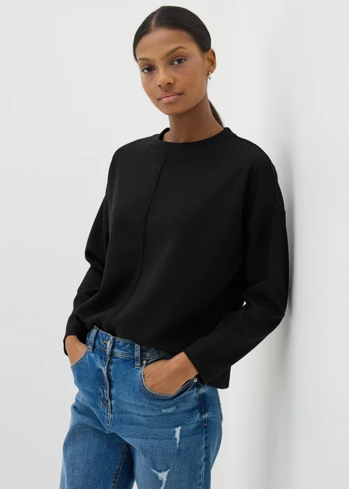 Black Waffle Long Sleeve Top - S Image 1
