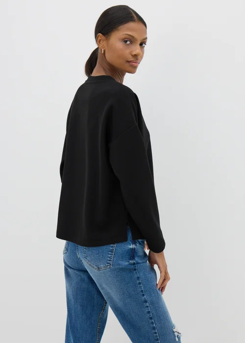Black Waffle Long Sleeve Top - S Image 2