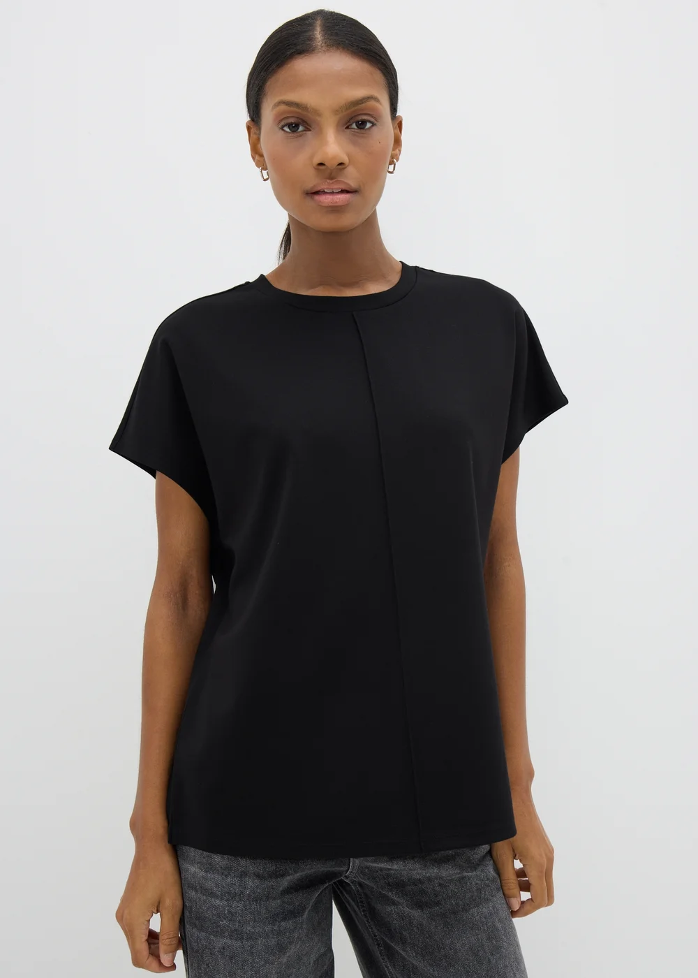 Black Short Sleeve Ponte Top - S Image 3
