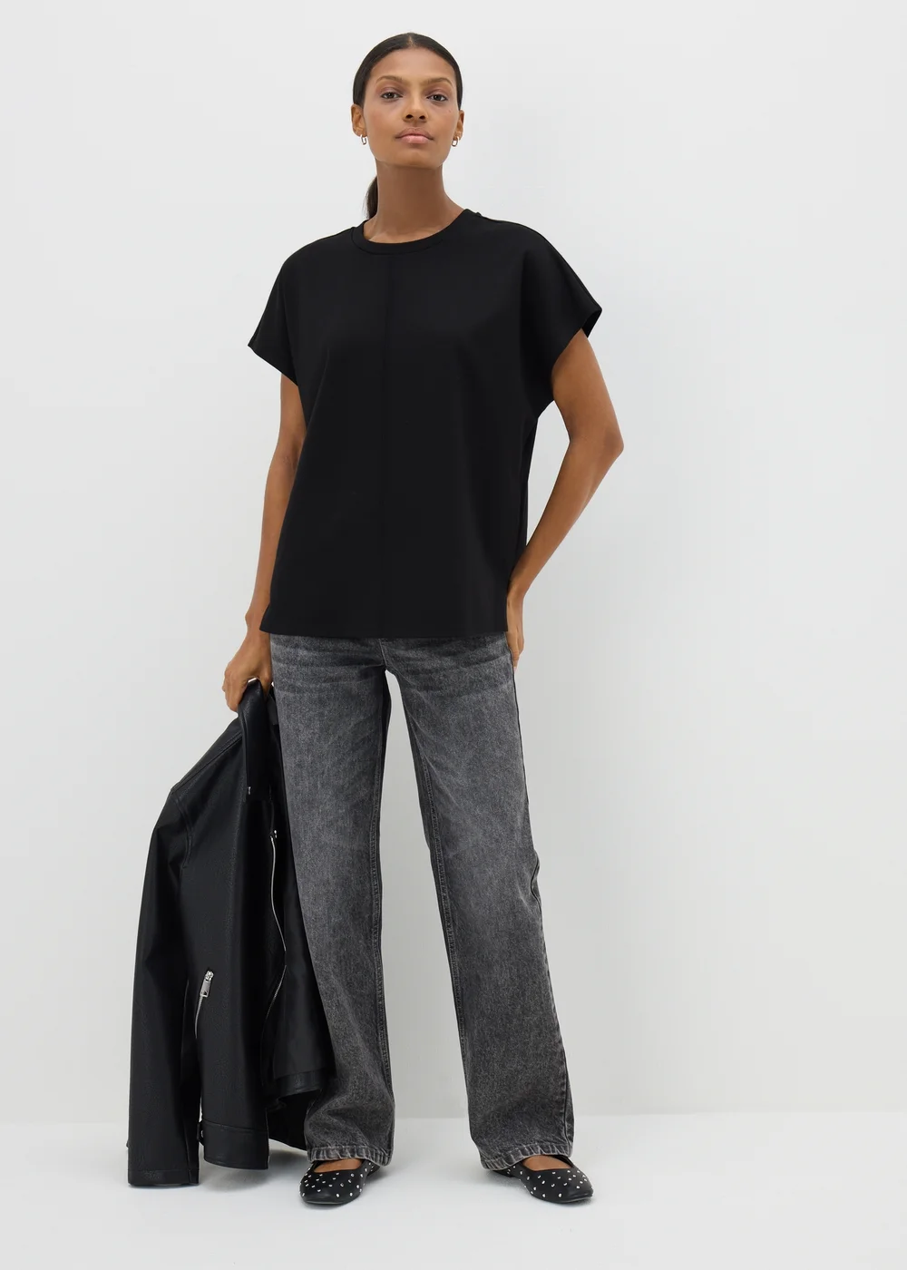 Black Short Sleeve Ponte Top - S Image 1