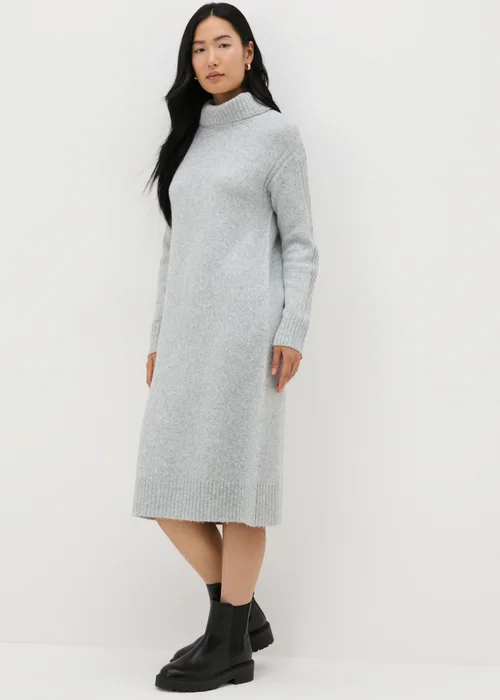 Et Vous Grey Roll Neck Knit Midi Dress - S Image 1