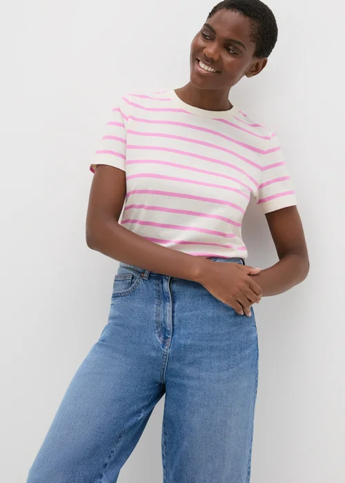 Pink Stripe Crew Neck T-Shirt - 8 Image 1