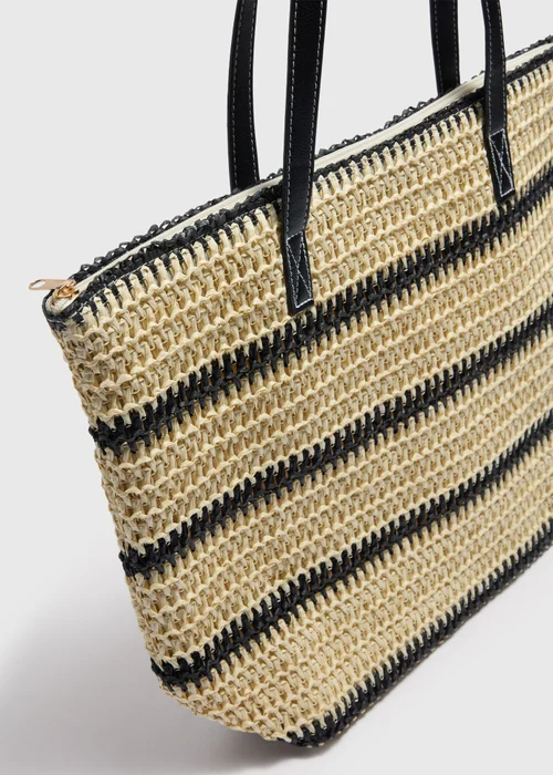 Natural Stripe Straw Beach Bag - One Size Image 4