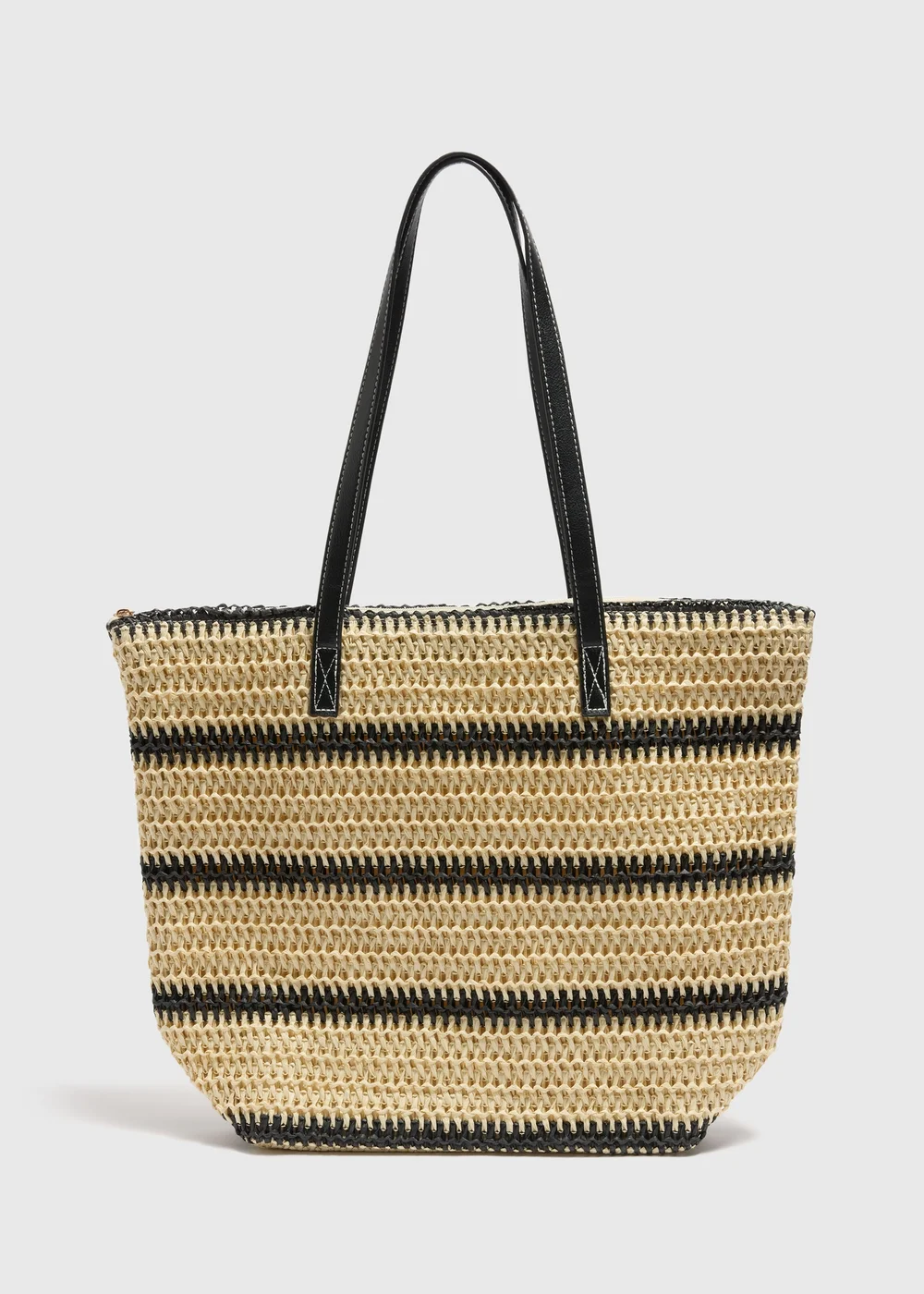 Natural Stripe Straw Beach Bag - One Size Image 1