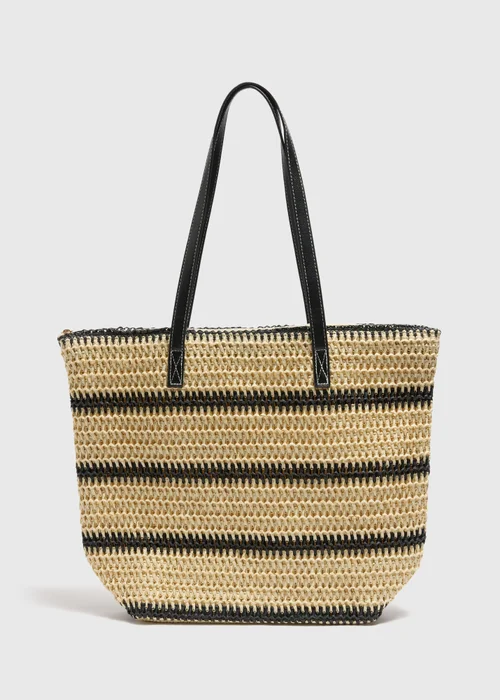 Natural Stripe Straw Beach Bag - One Size Image 1