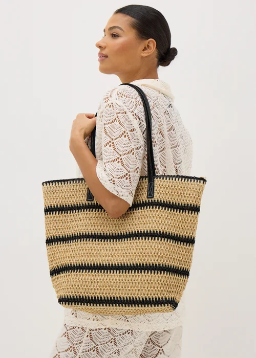 Natural Stripe Straw Beach Bag - One Size Image 3