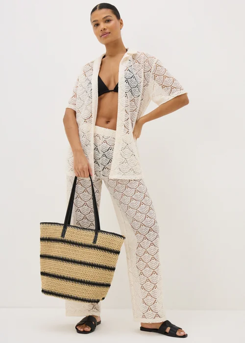Natural Stripe Straw Beach Bag - One Size Image 2