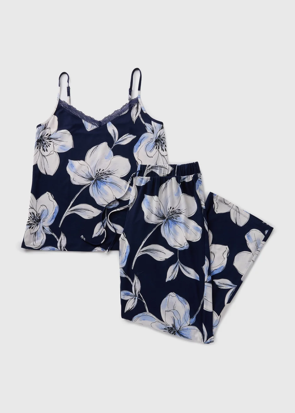 Navy Floral Cami Pyjama Set - Extra small Image 1