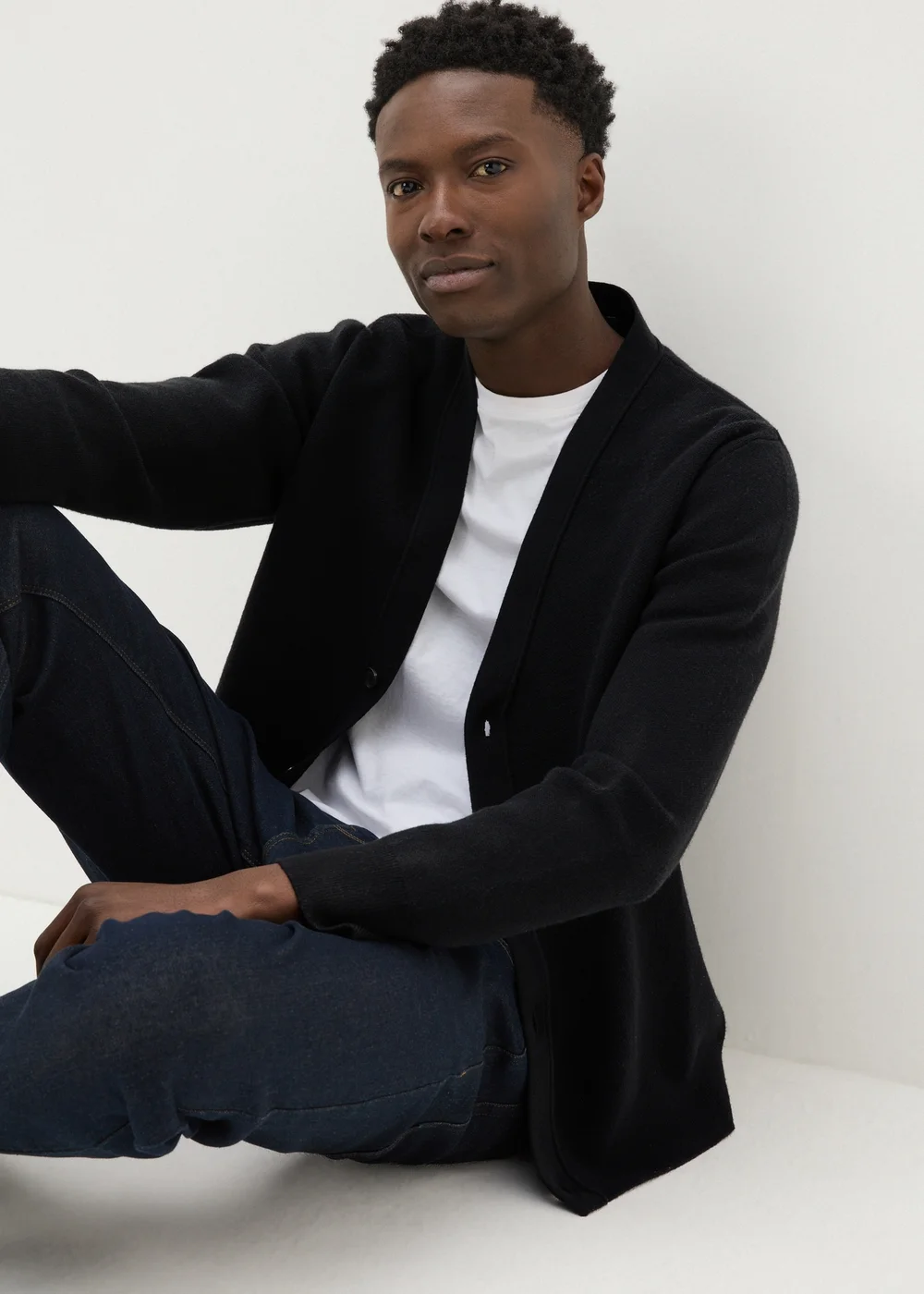 Black Button V-Neck Cardigan - S Image 3