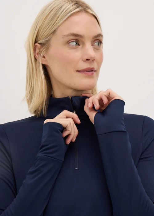 Souluxe Navy Brushed Half Zip Long Sleeved Top - S Image 1