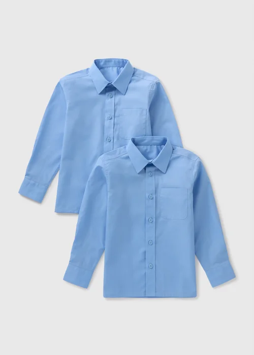 2 Pack Boys Blue Long Sleeve School Shirts (4-16yrs) - 8 Yrs Image 1