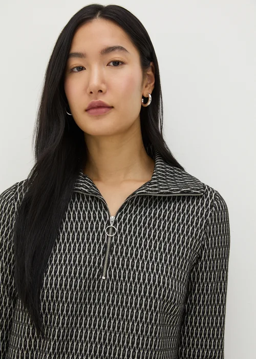 Black Jacquard Half Zip Mini Dress - 8 Image 2