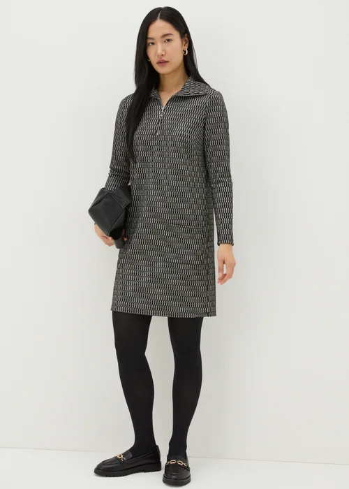 Black Jacquard Half Zip Mini Dress - 8 Image 1