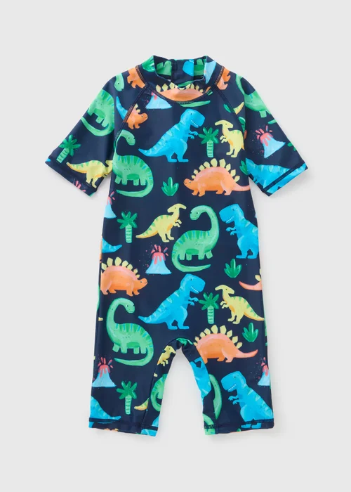 Kids Navy Dinosaur Surf Suit (1-7yrs) - 1-1.5 Yrs Image 1