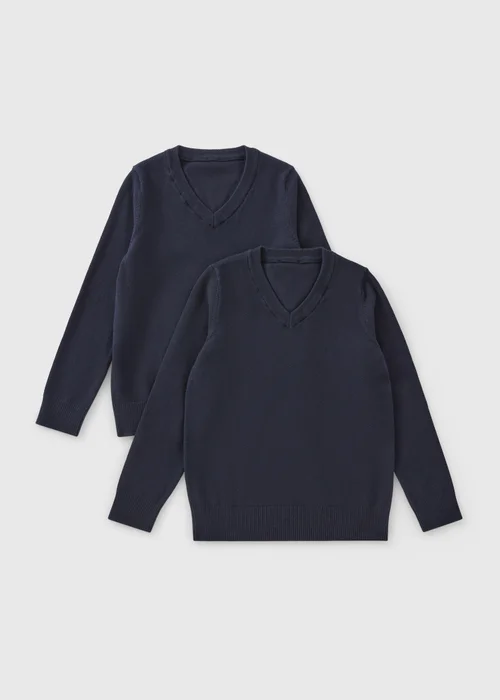 2 Pack Kids Navy V Neck School Jumper (4-13yrs) - 4 Yrs Image 1
