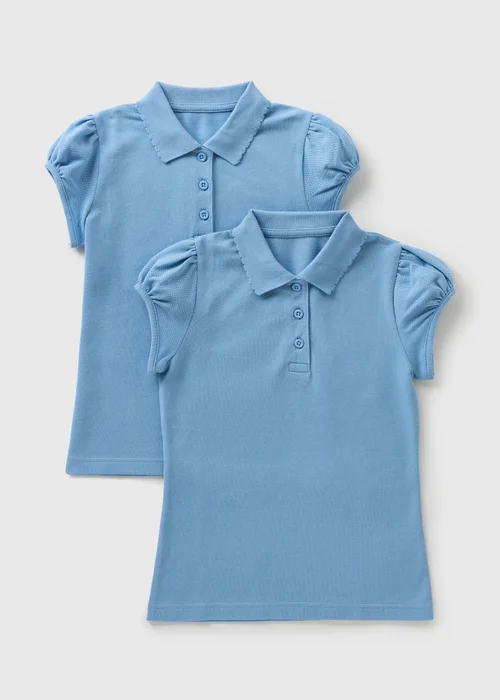 2 Pack Girls Light Blue Scallop Collar School Polo Shirts (3-13yrs) - 6 Yrs Image 1