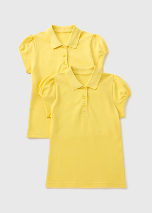 Girls 2 Pack Yellow Scallop Collar School Polo Shirts (3-13yrs) - 4 Yrs Image 1