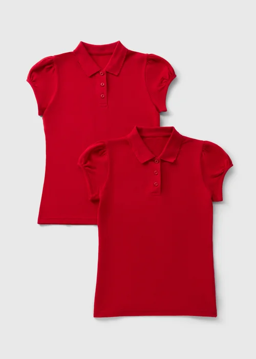 2 Pack Girls Red Polo Shirts (3-13yrs) - 4 Yrs Image 1