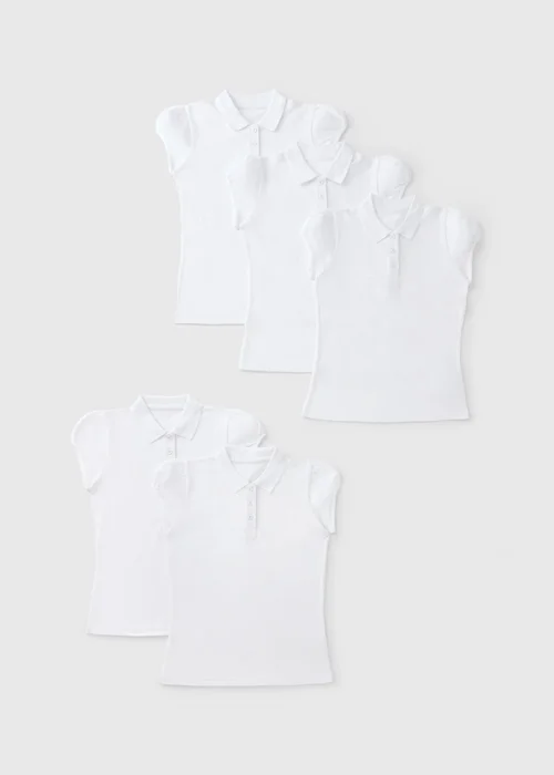 5 Pack White Girls School Polo (3-13yrs) - 10 Yrs Image 1