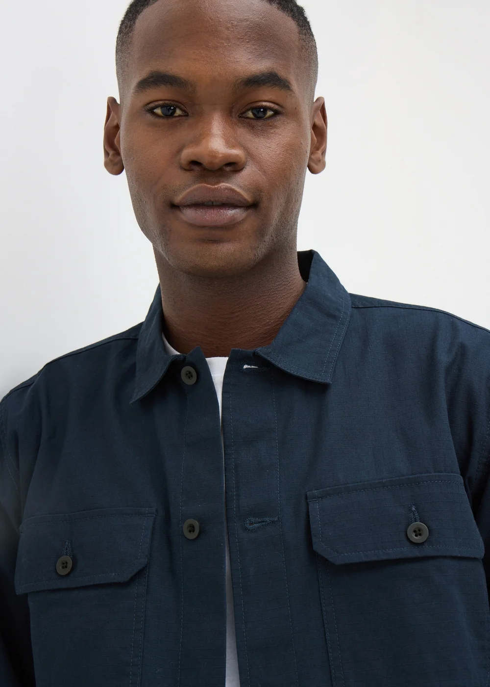 Navy Button Up Shacket - S Image 3