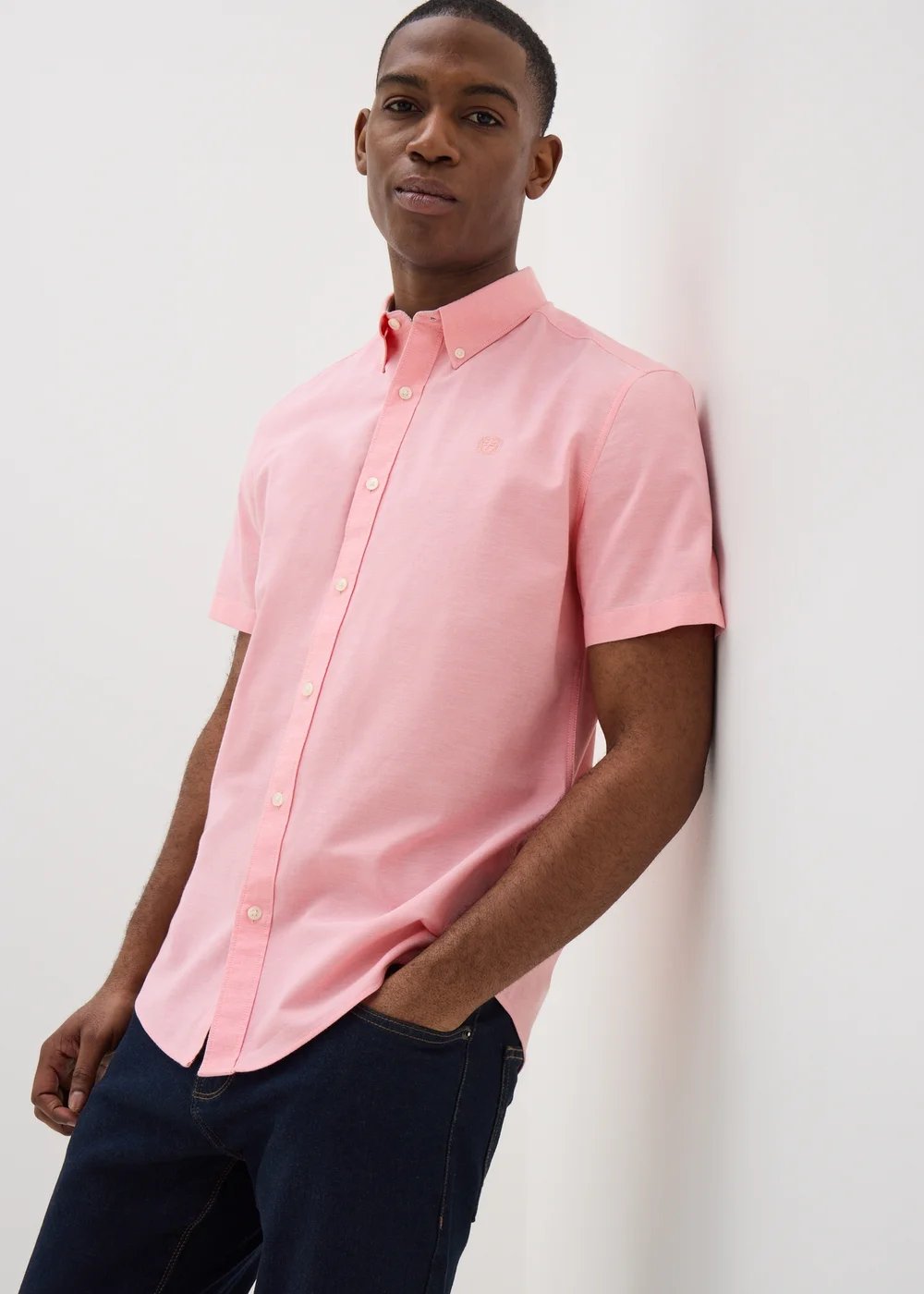 Pink Chambray Short Sleeve Oxford Shirt - S Image 1