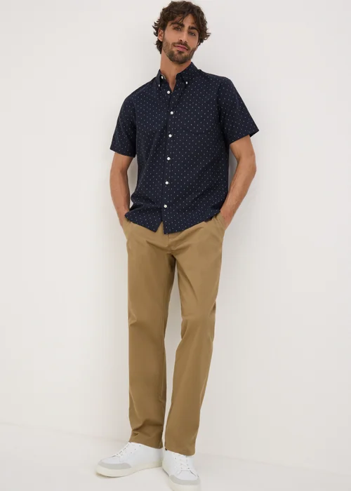 Navy Geometric Short Sleeve Oxford Shirt - S Image 1