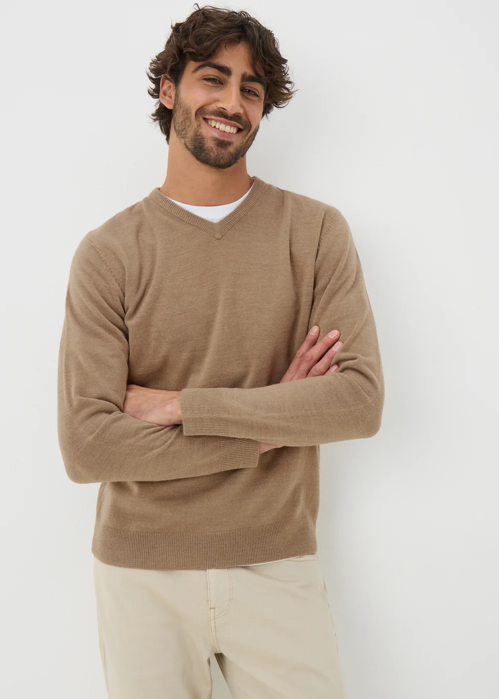 Beige Soft Touch V-Neck Jumper - S Image 1